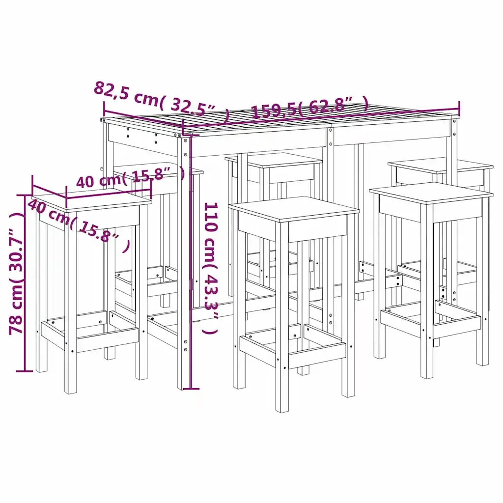 Set Bar da Giardino 7 pz in Legno Massello di Pino 3154755 - Image 10