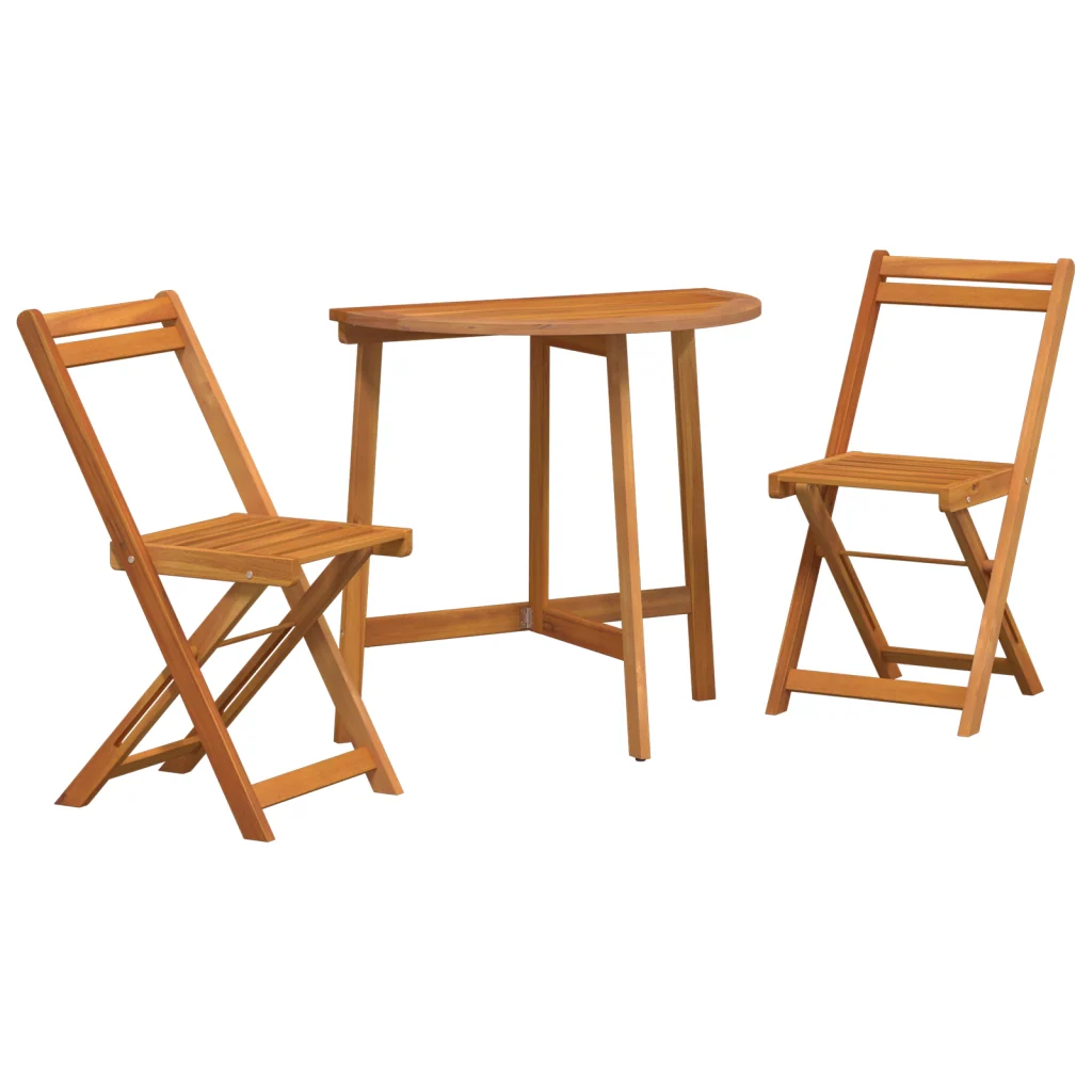 Set Bistro Pieghevole da 3 Pezzi in Legno Massello di Acacia - Image 2