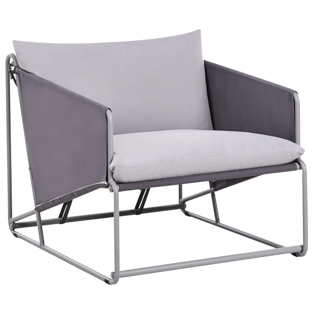 Set composto da divano basso oversize e 2 sedie in metallo con cuscini per schienale e seduta da interno ed esterno grigio stile moderno e rustico - Image 5