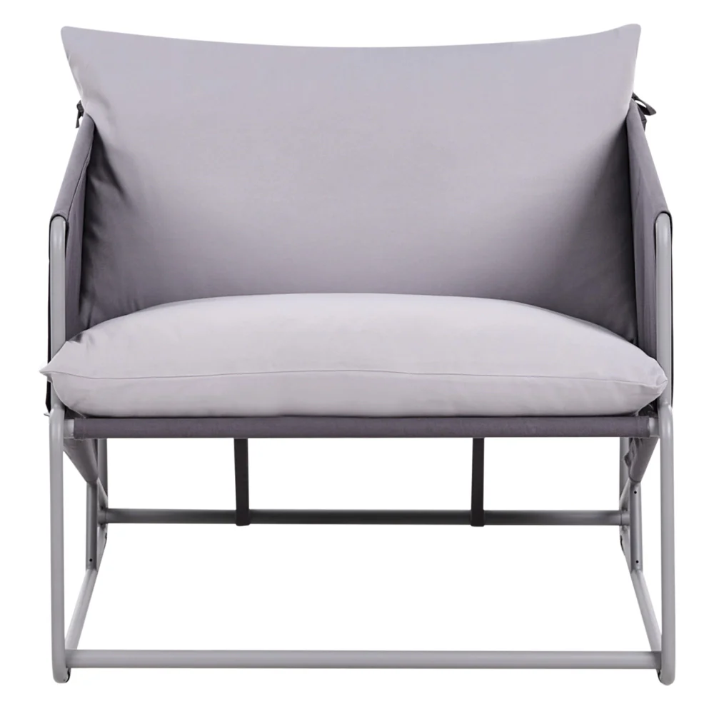 Set composto da divano basso oversize e 2 sedie in metallo con cuscini per schienale e seduta da interno ed esterno grigio stile moderno e rustico - Image 7