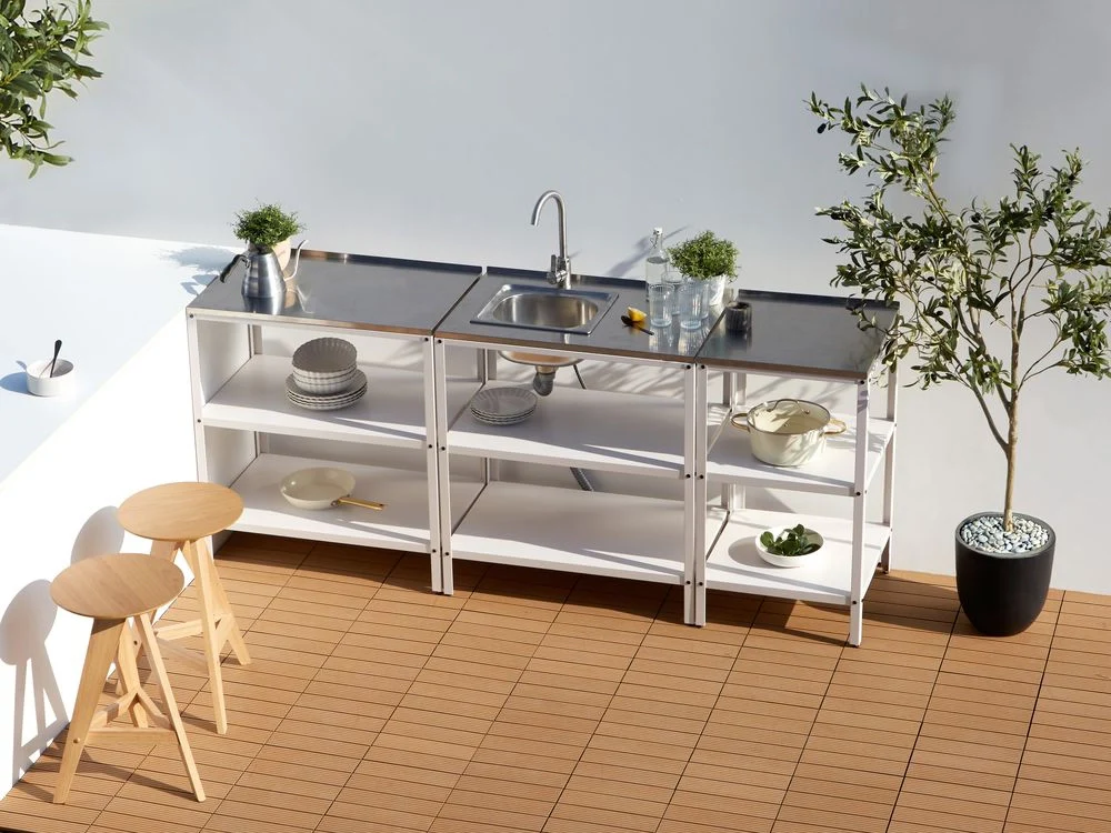 Set cucina da esterno 3 elementi in acciaio inox bianco 3 con cucina lavello a leva cucina da esterno - Image 4