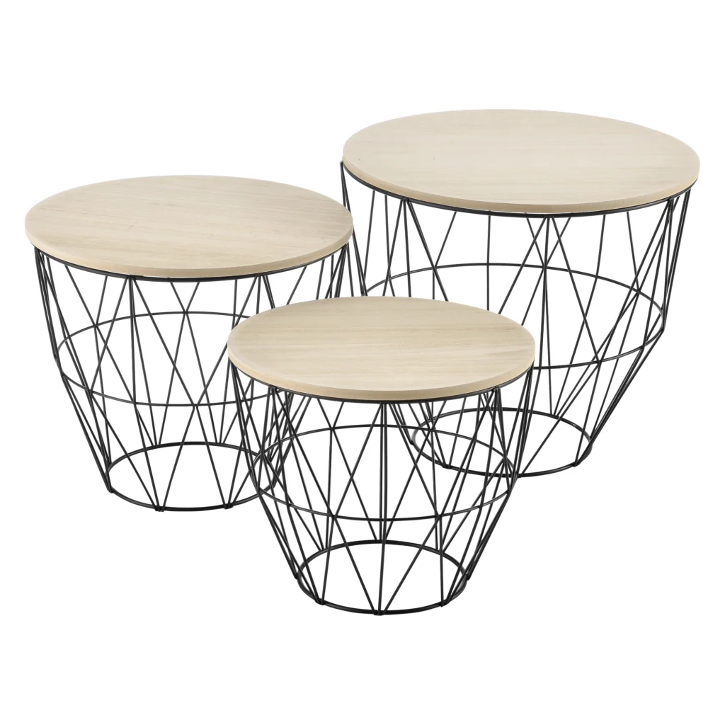 [en.casa] Set da 3 Tavolini a Forma di Cestello in 3 Altezze Diverse con Piano Rimovibile Portaoggetti Pratico Multiuso per Salotto/Soggiorno - Rovere Chiaro