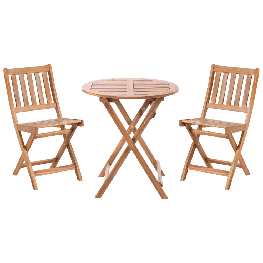 Set da balcone 3 pezzi marrone legno di acacia certificato 2 sedie e tavolo da tè pieghevole a doghe