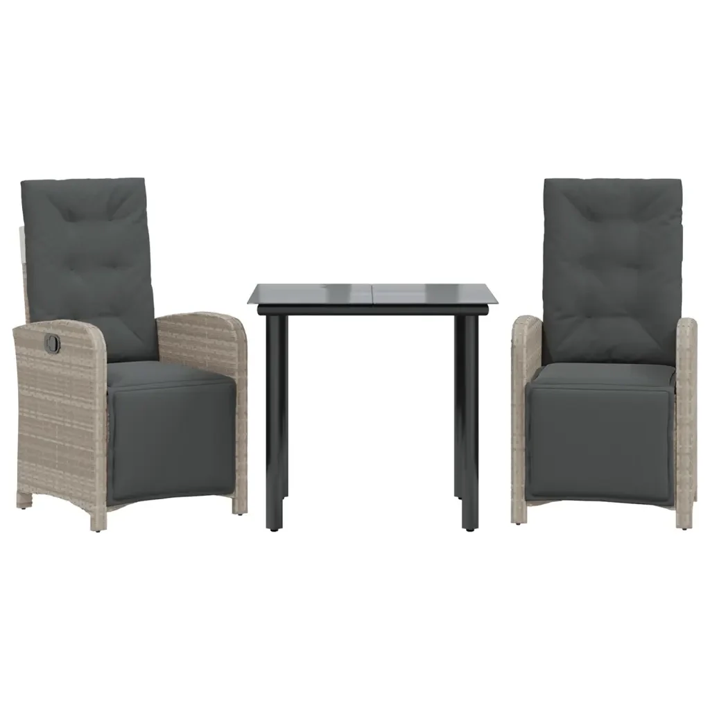 Set da Bistrò 3 pz con Cuscini Grigio Chiaro in Polyrattan - Image 2