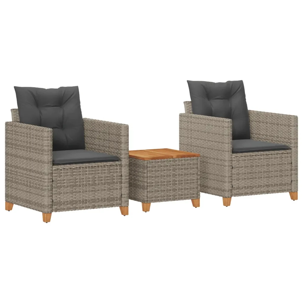 Set da Bistrò 3 pz con Cuscini Grigio Polyrattan e Legno Acacia 366310 - Image 2