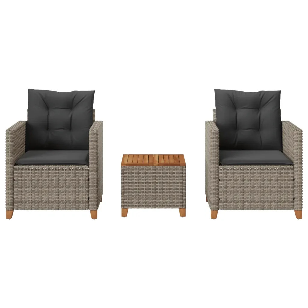 Set da Bistrò 3 pz con Cuscini Grigio Polyrattan e Legno Acacia 366310 - Image 3
