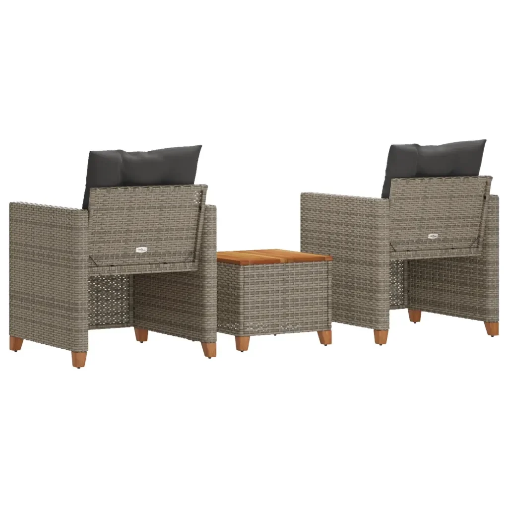 Set da Bistrò 3 pz con Cuscini Grigio Polyrattan e Legno Acacia 366310 - Image 5