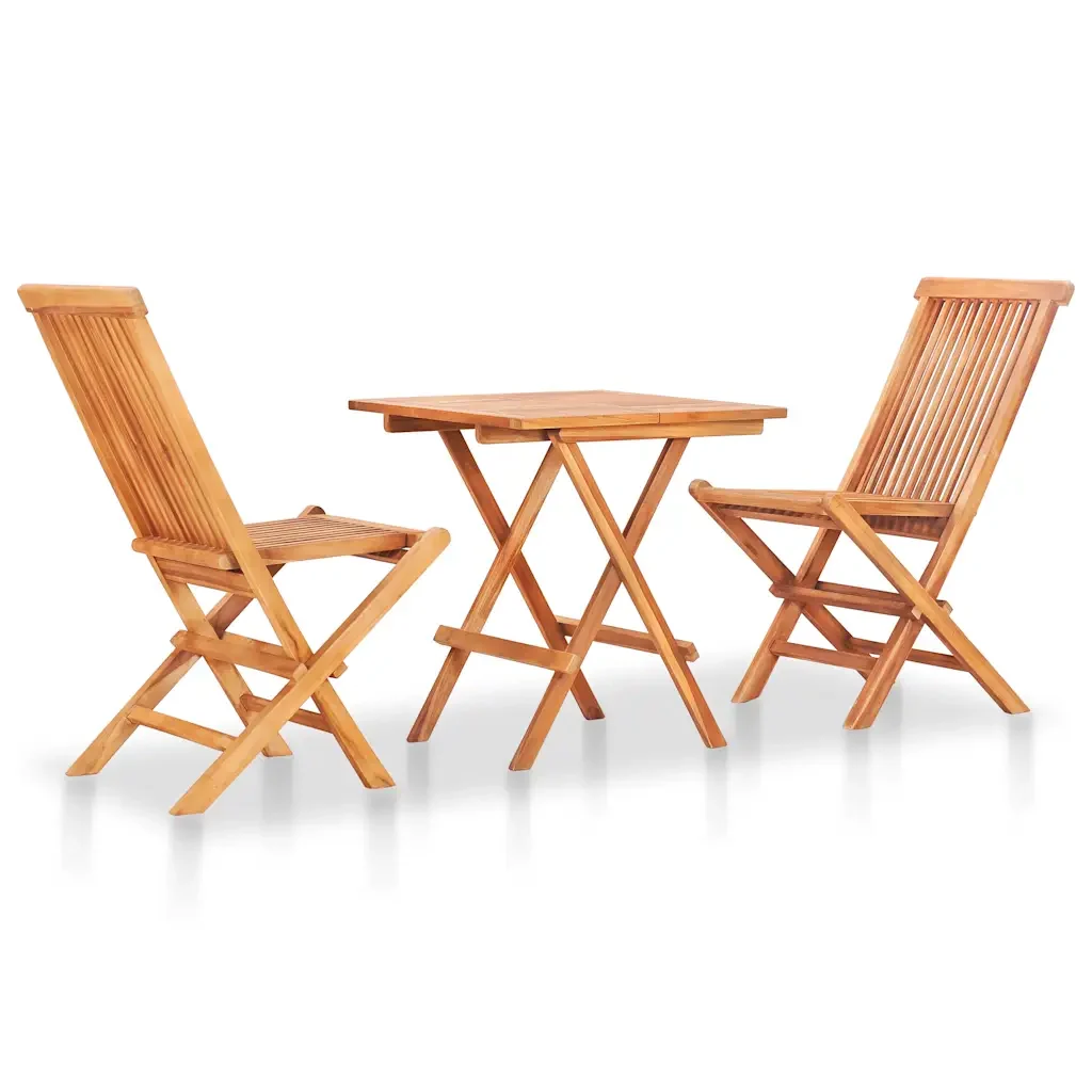 Set da Bistrot 3 pz con Cuscini Rossi in Legno Massello di Teak 3063231