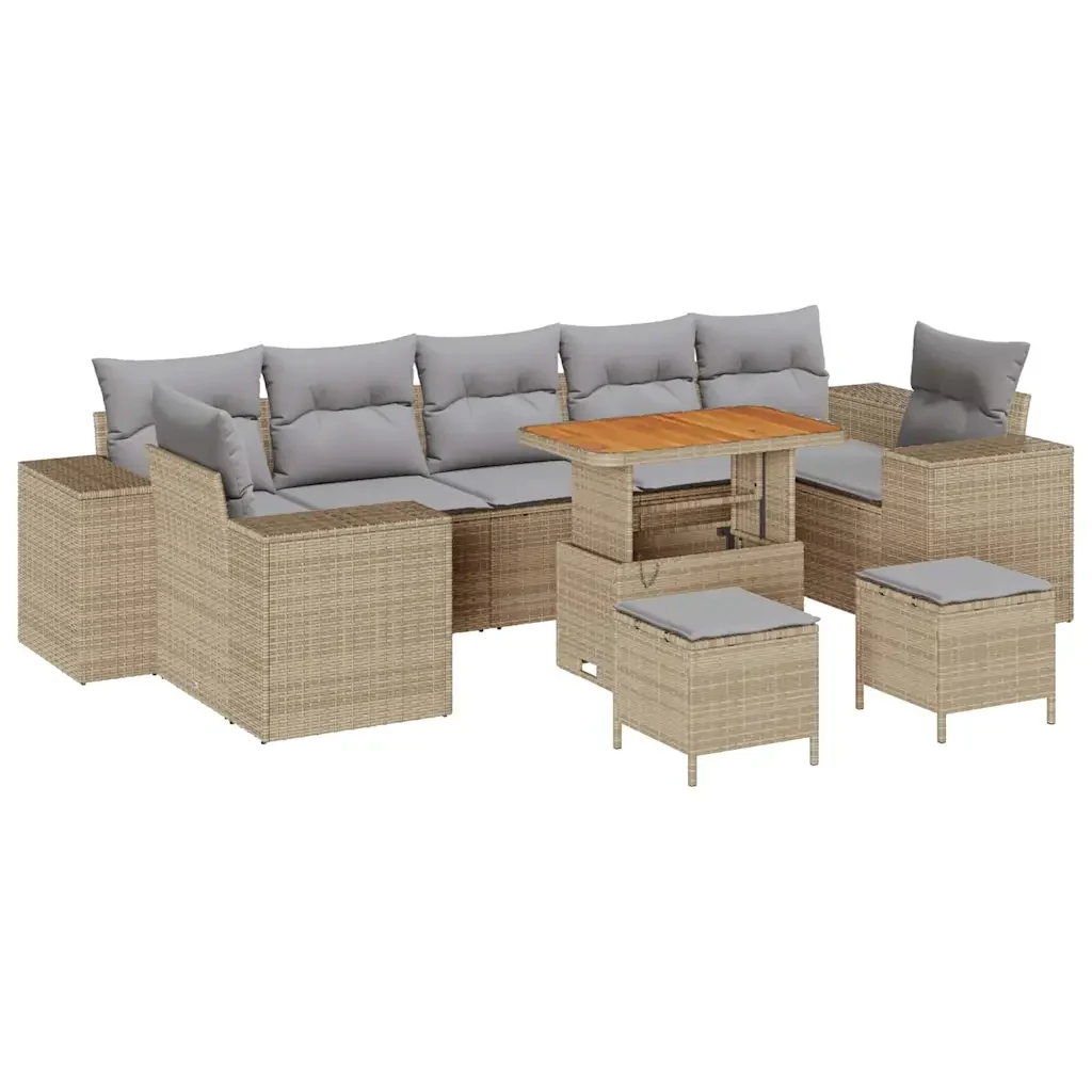 Set Divano da Giardino con cuscino 10 pcs Beige polyrattan 3361992 - Image 2