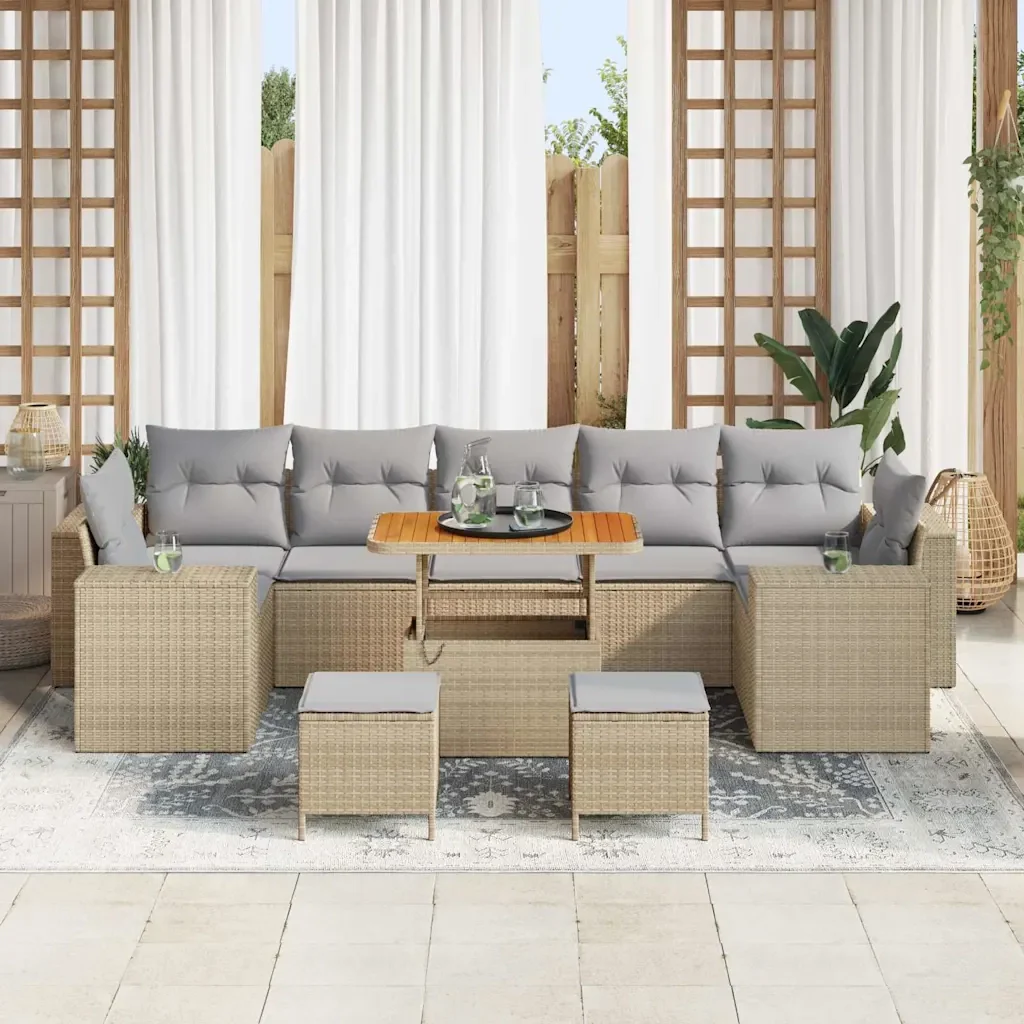 Set Divano da Giardino con cuscino 10 pcs Beige polyrattan 3361992 - Image 3