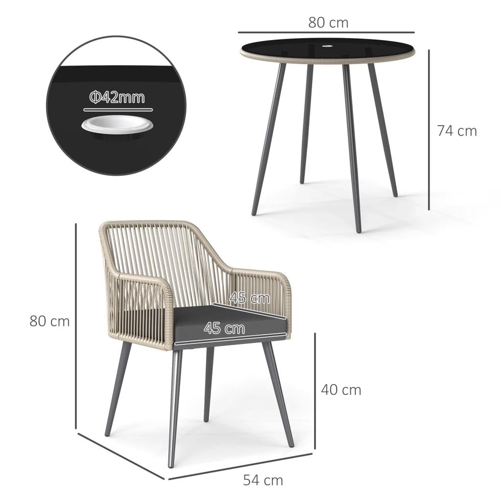 Set da Giardino 5 Pezzi con 4 Sedie e Tavolo Rotondo con Foro in Rattan e Acciaio Marrone e Grigio - Image 3