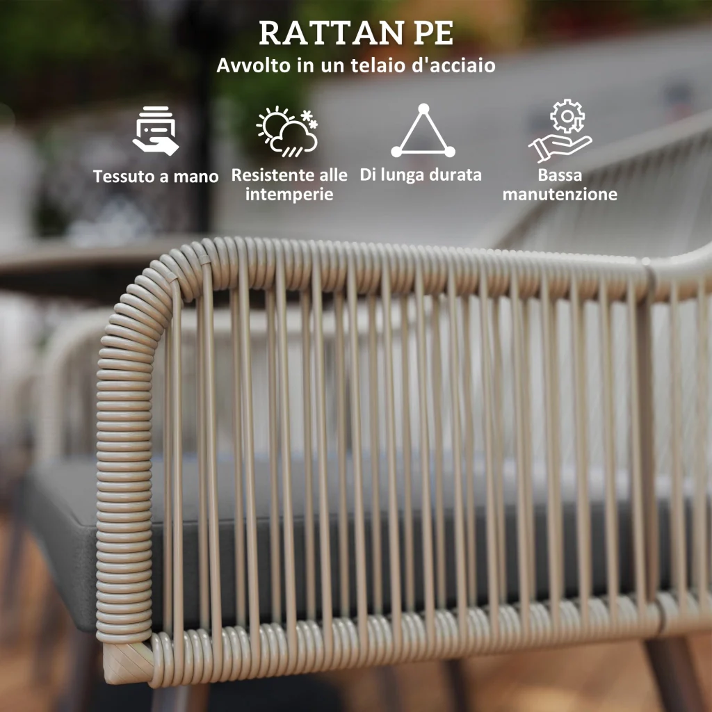 Set da Giardino 5 Pezzi con 4 Sedie e Tavolo Rotondo con Foro in Rattan e Acciaio Marrone e Grigio - Image 4