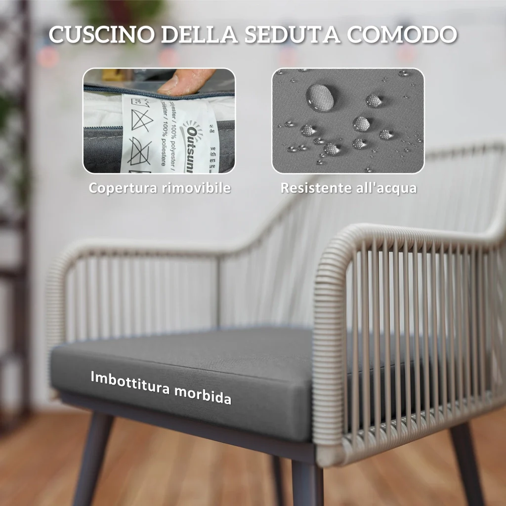 Set da Giardino 5 Pezzi con 4 Sedie e Tavolo Rotondo con Foro in Rattan e Acciaio Marrone e Grigio - Image 5