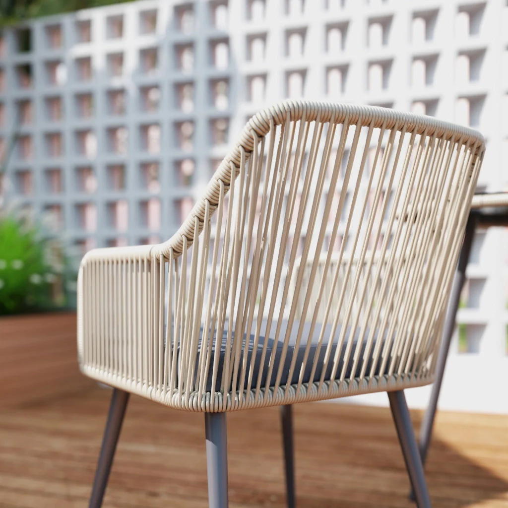 Set da Giardino 5 Pezzi con 4 Sedie e Tavolo Rotondo con Foro in Rattan e Acciaio Marrone e Grigio - Image 7