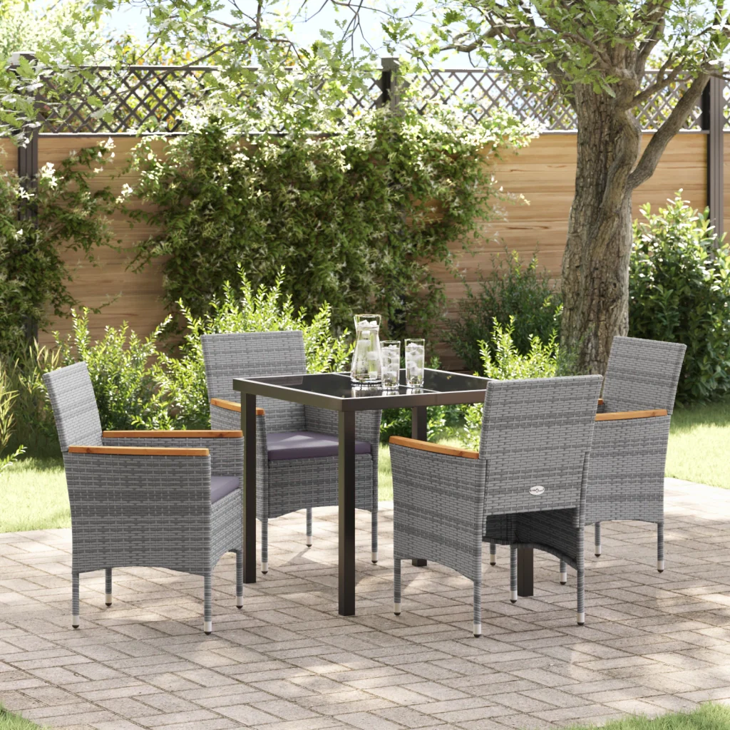 Set da Giardino 5 Pezzi Grigio Rattan Polivalente
