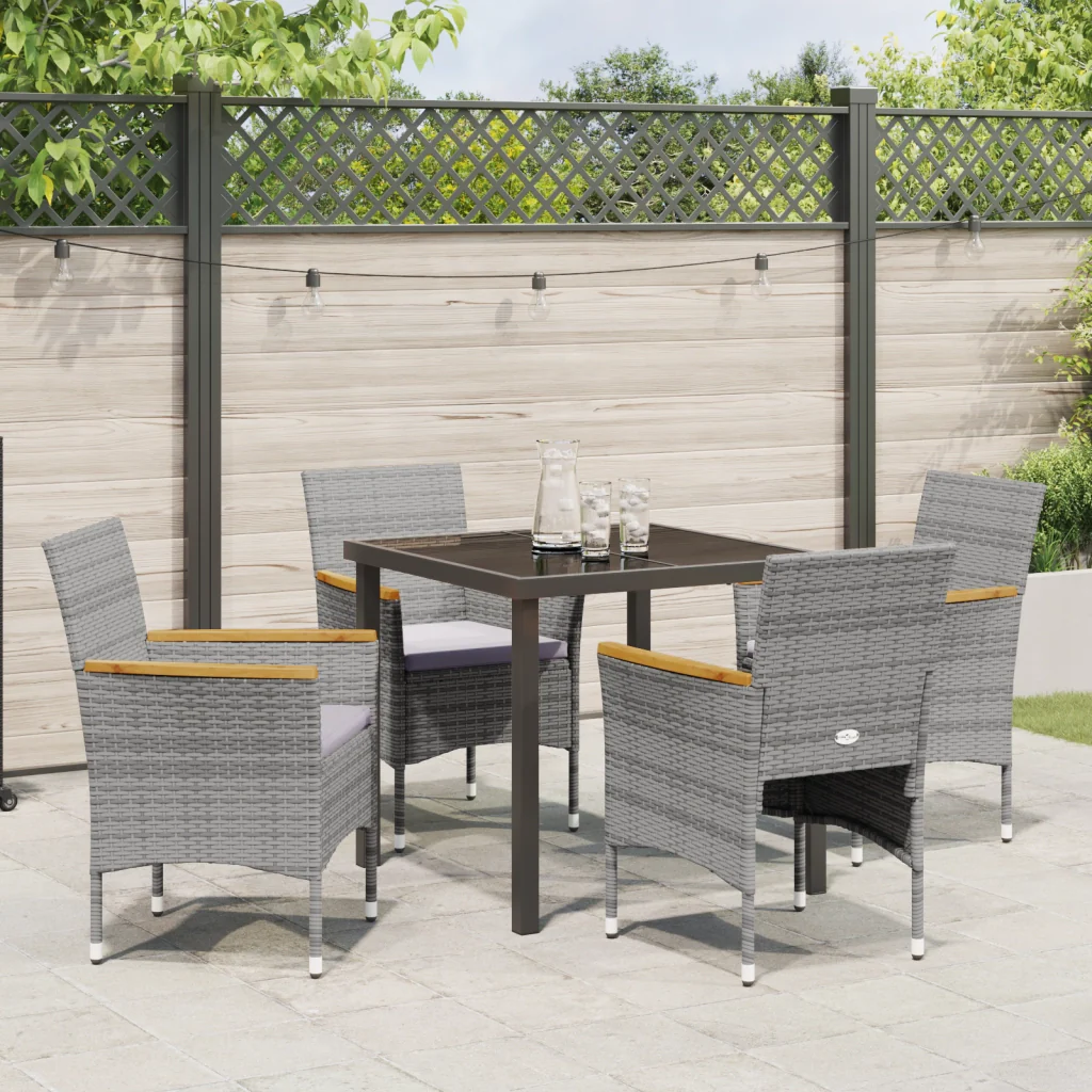 Set da Giardino 5 Pezzi Grigio Rattan Polivalente - Image 4