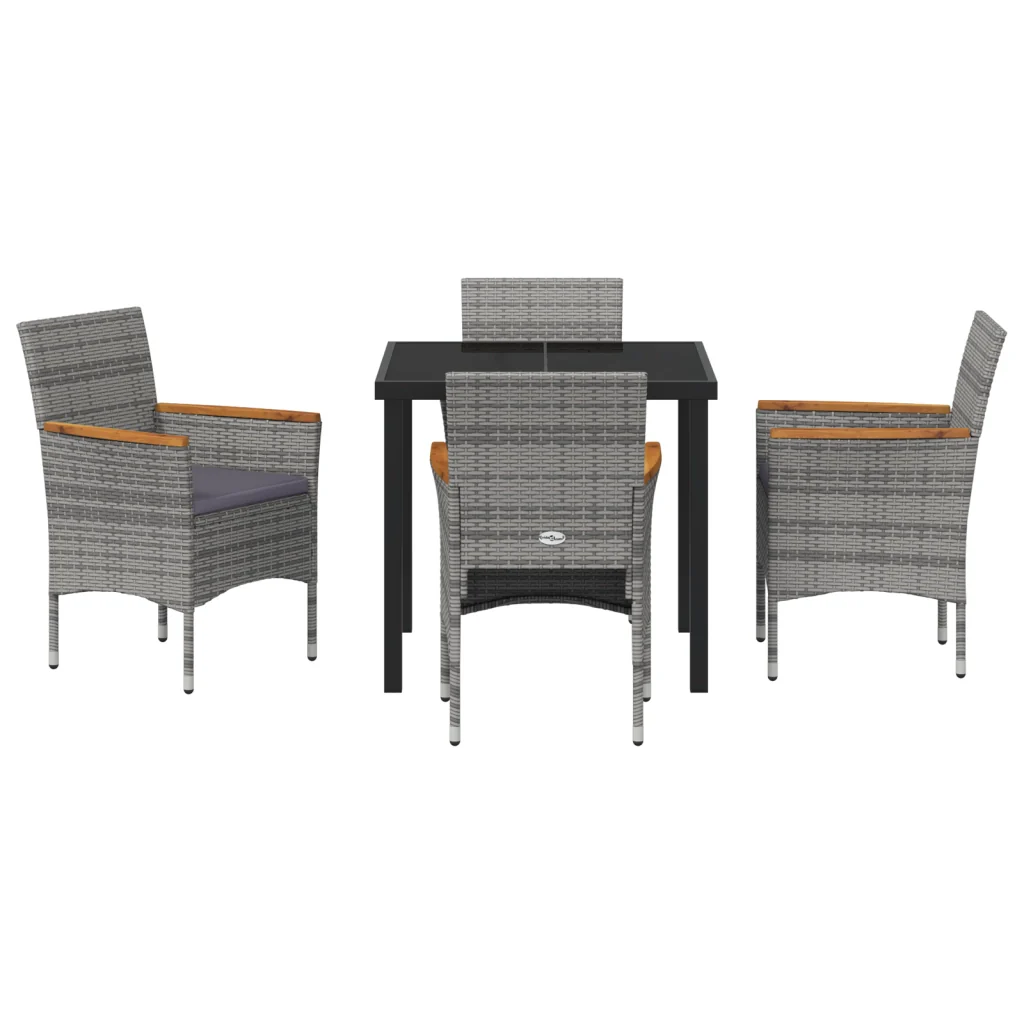 Set da Giardino 5 Pezzi Grigio Rattan Polivalente - Image 7