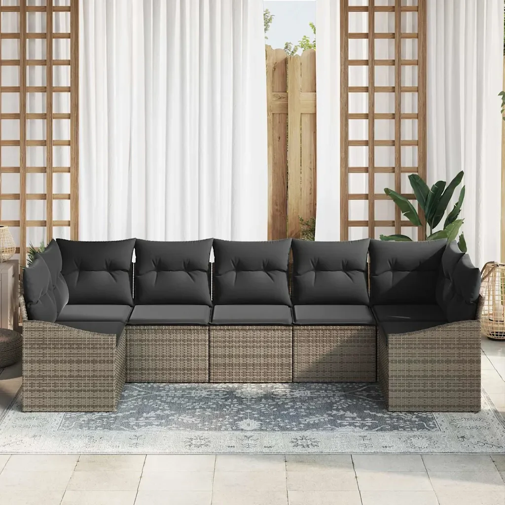 Set di divani con cuscino 7 pcs Grigio polyrattan 3346869 - Image 3