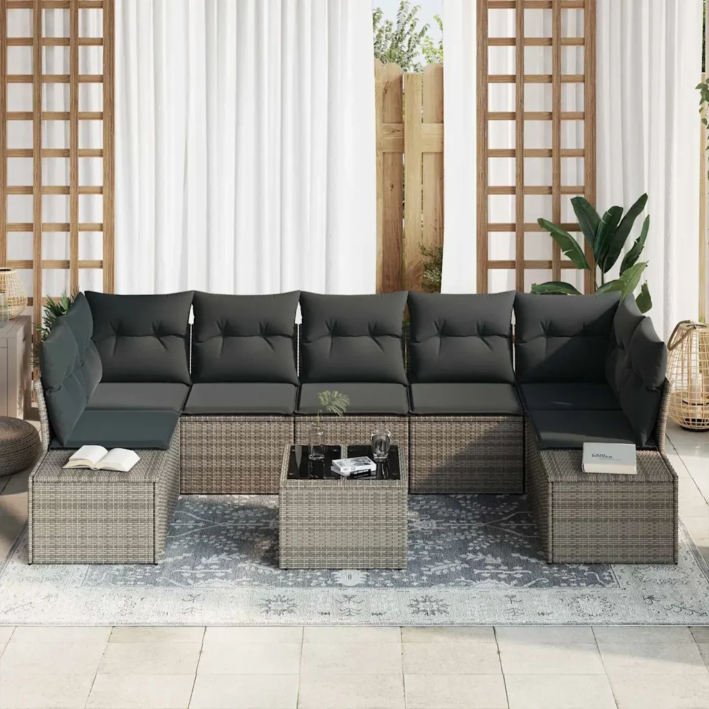 Set Divano da Giardino con cuscino 8 pcs Grigio polyrattan 3346979 - Image 3
