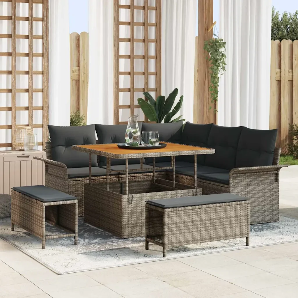 Set Divano da Giardino con cuscino 8 pcs Grigio polyrattan 3362128