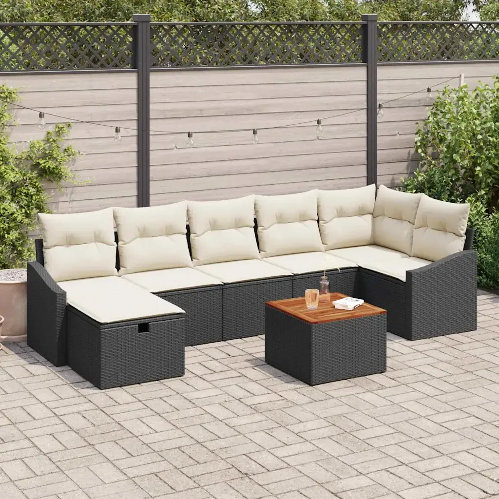 Set Divano da Giardino con cuscino 8 pcs Nero polyrattan 3359572