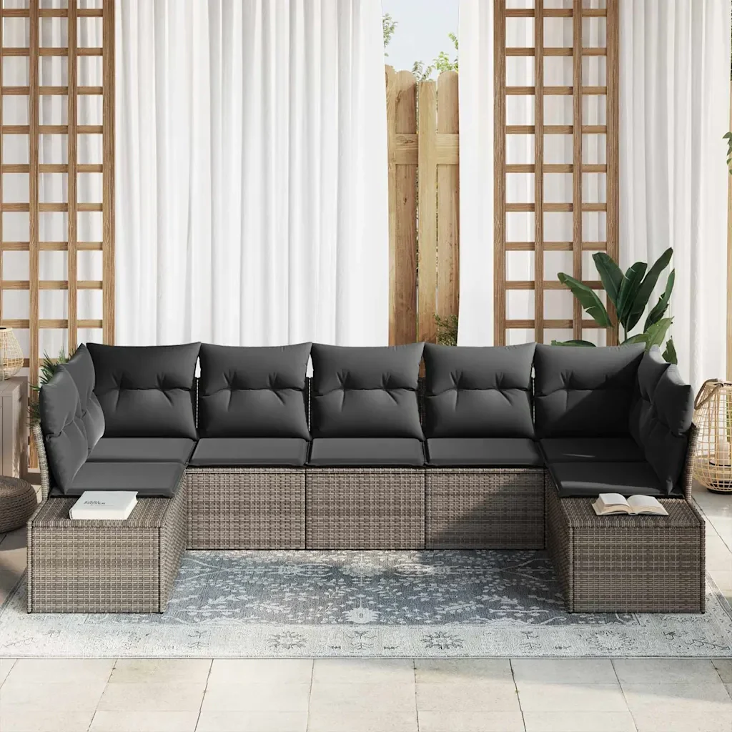 Set Divano da Giardino con cuscino 7 pcs Grigio polyrattan 3347209 - Image 3