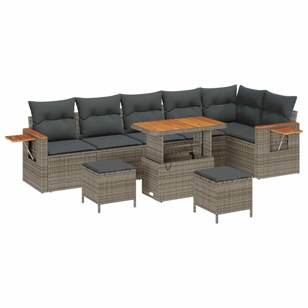Set Divano da Giardino 9 pcs Grigio polyrattan 3363068 - Image 2