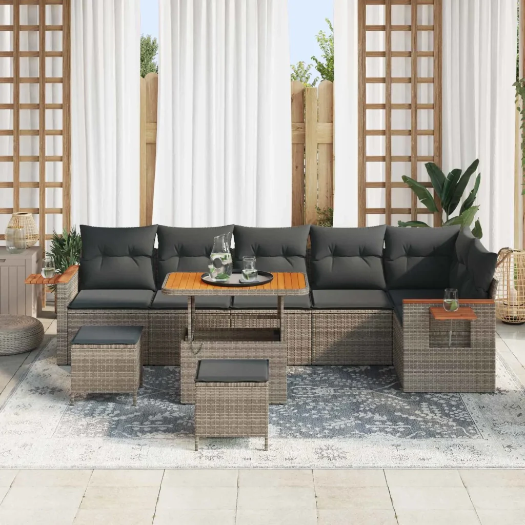 Set Divano da Giardino 9 pcs Grigio polyrattan 3363068 - Image 3