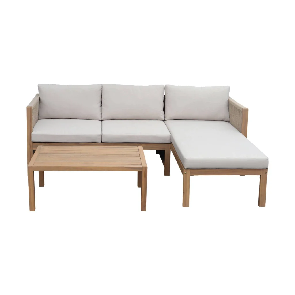 Salotto da giardino angolare in legno di acacia e corda, 4 posti, - Image 3