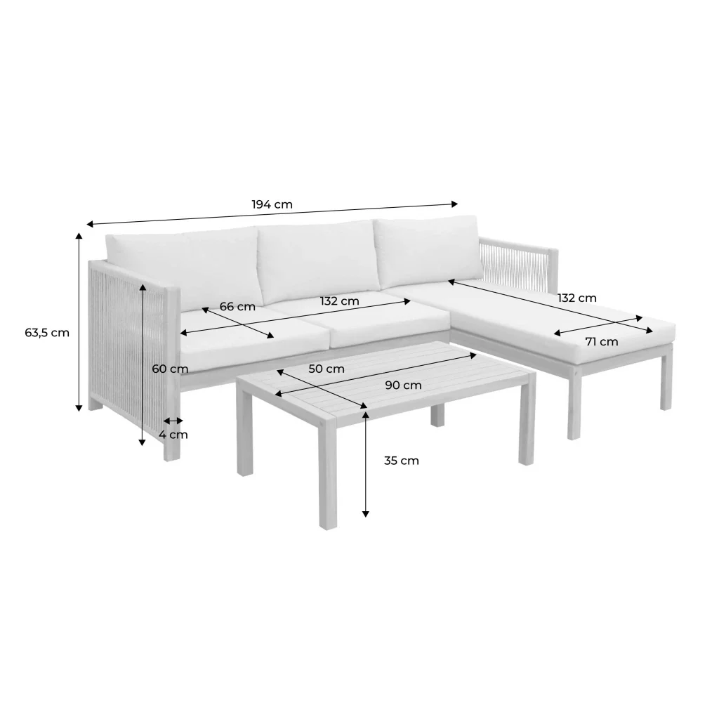 Salotto da giardino angolare in legno di acacia e corda, 4 posti, - Image 6