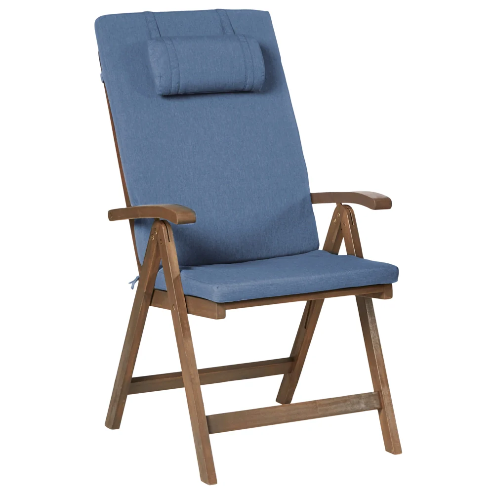 Set da giardino con 6 sedie in legno di acacia marrone scuro con cuscini blu in stile rustico con cuscini - Image 7