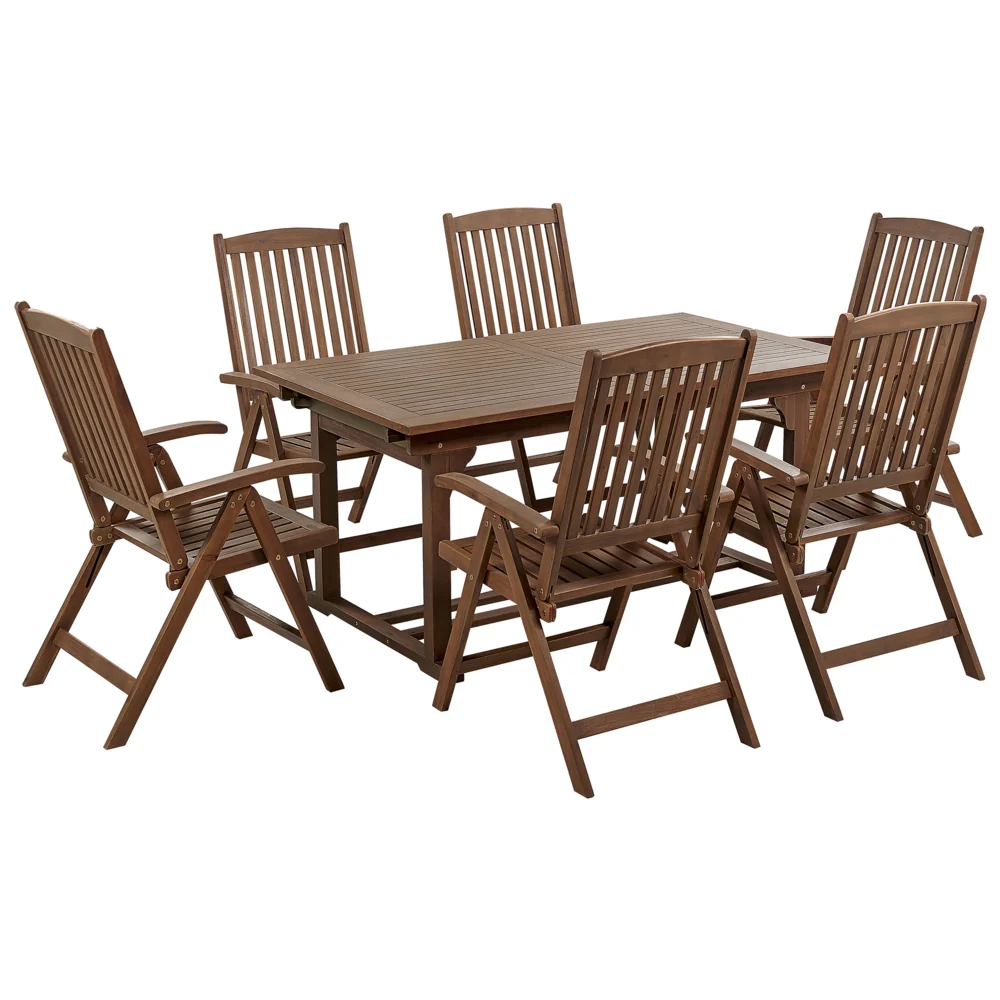 Set da giardino con 6 sedie in legno di acacia marrone scuro con schienale regolabile pieghevole in stile rustico - Image 4