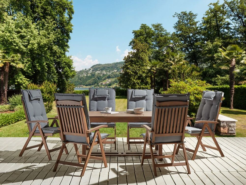 Set da giardino con 6 sedie in legno di acacia marrone scuro con schienale regolabile pieghevole in stile rustico - Image 2