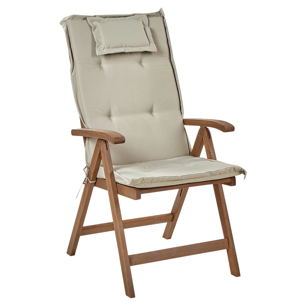 Set da giardino con 6 sedie in legno di acacia marrone scuro con schienale regolabile pieghevole in stile rustico con cuscini grigio talpa - Image 7