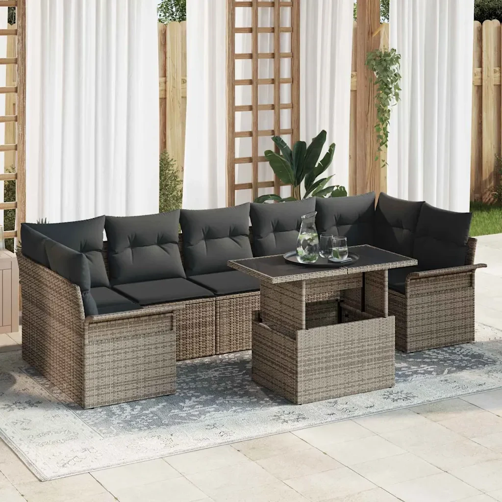 Set Divano da Giardino con cuscino 8 pcs Grigio polyrattan 3348235