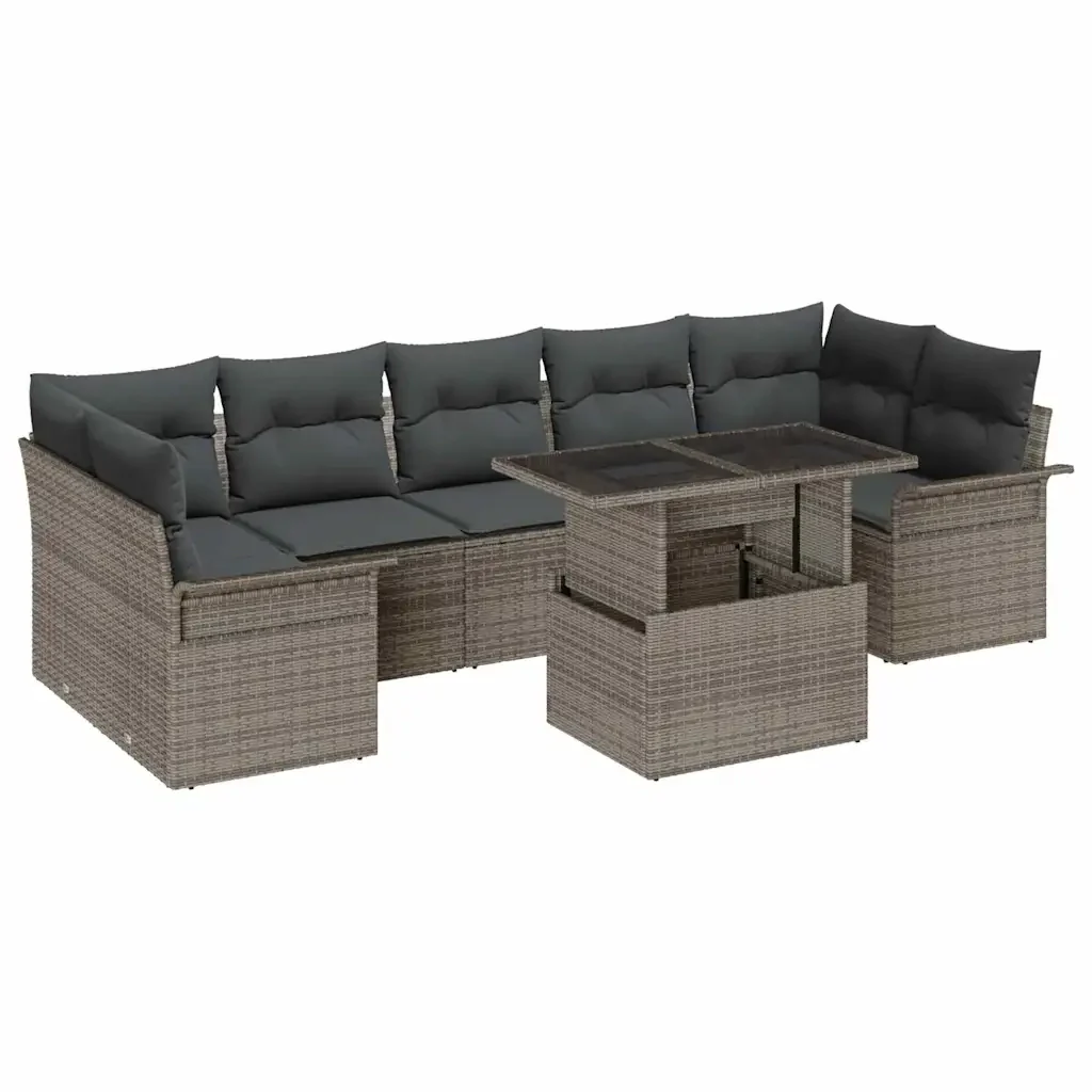 Set Divano da Giardino con cuscino 8 pcs Grigio polyrattan 3348235 - Image 2