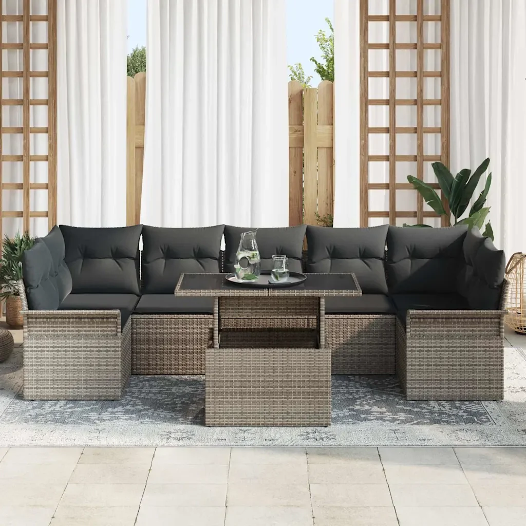 Set Divano da Giardino con cuscino 8 pcs Grigio polyrattan 3348235 - Image 3