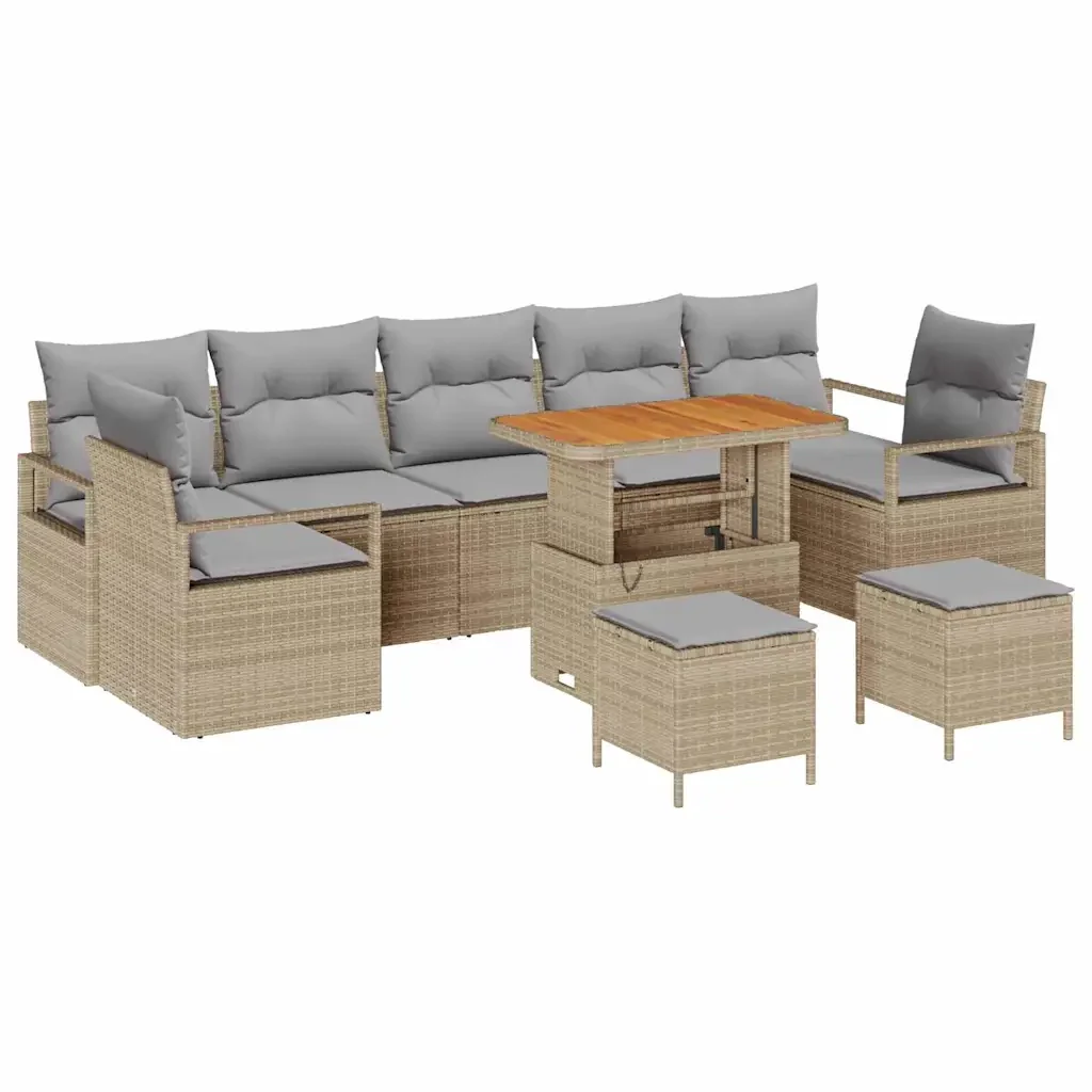 Set Divano da Giardino con cuscino 10 pcs Beige polyrattan 3362512 - Image 2