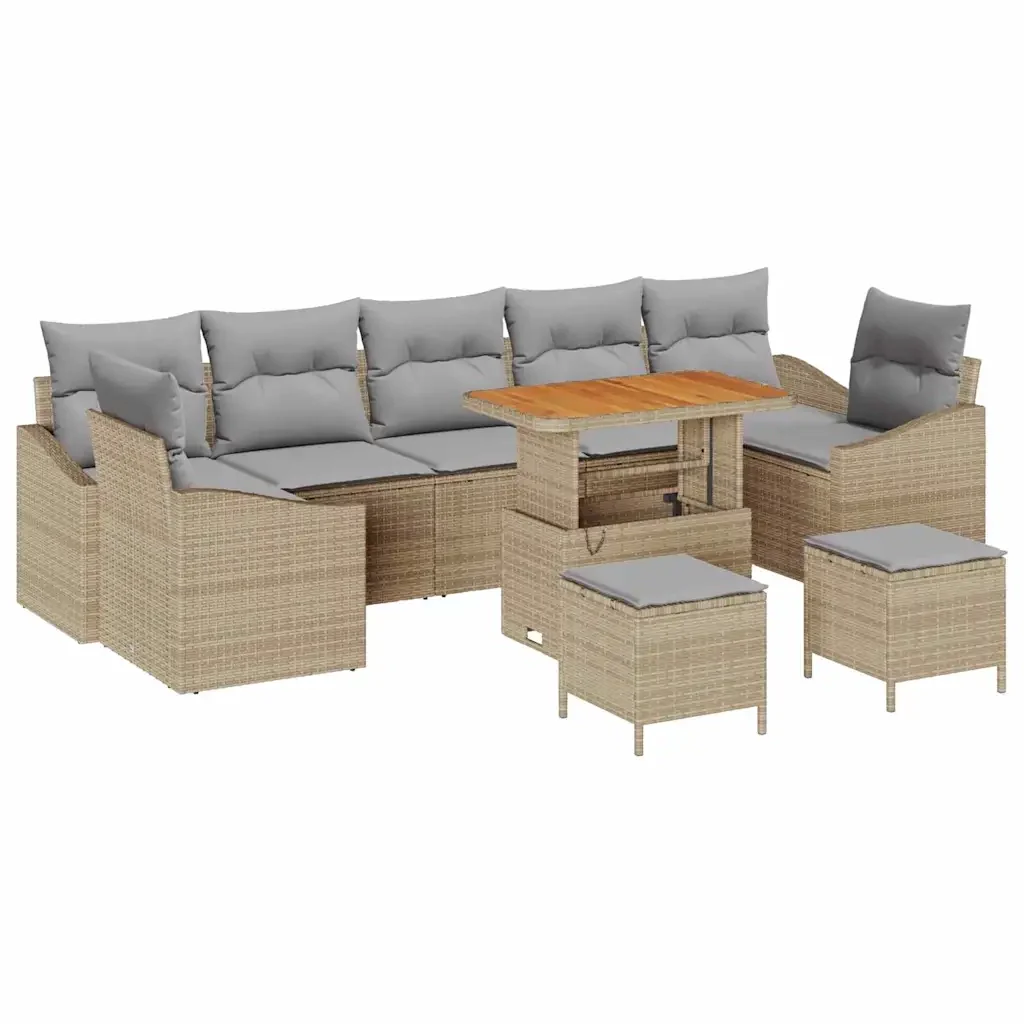 Set Divano da Giardino con cuscino 10 pcs Beige polyrattan 3362642 - Image 2