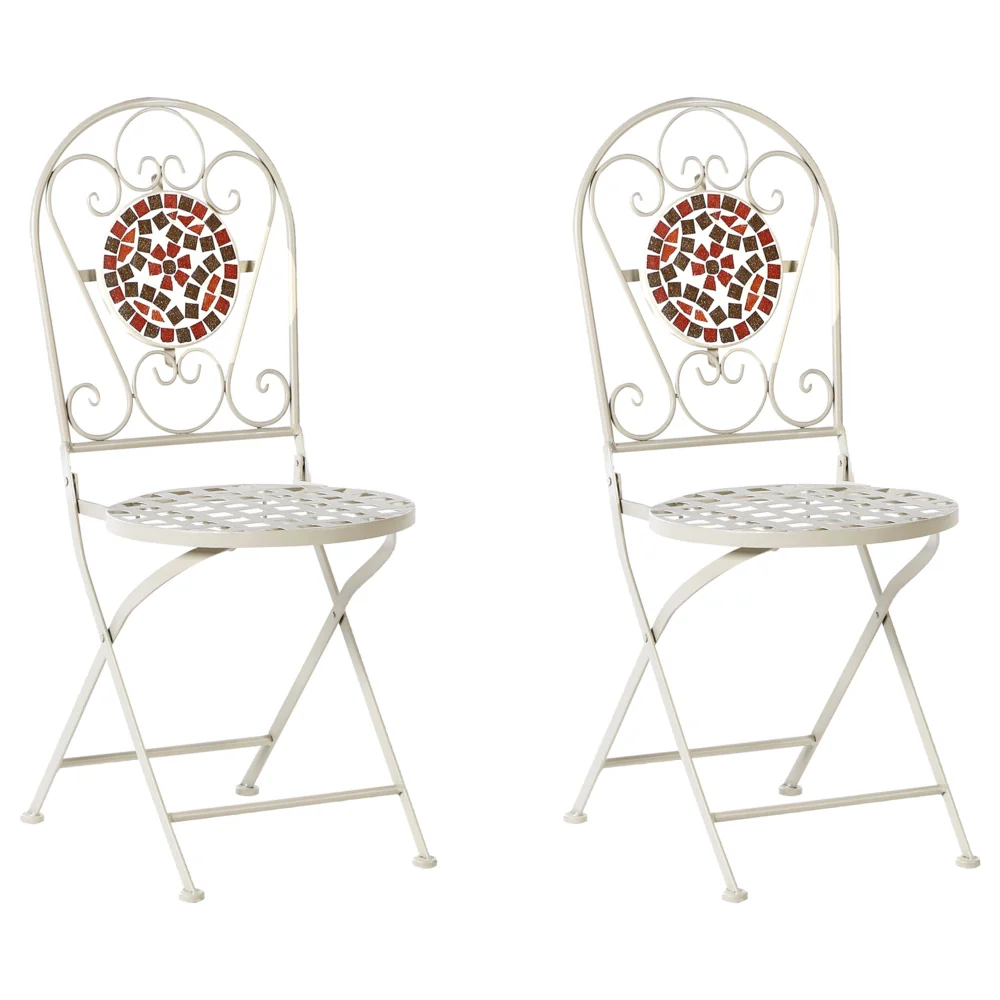 Set da giardino in metallo con tavolo e sedie a mosaico Bianco esterno stile vintage - Image 6
