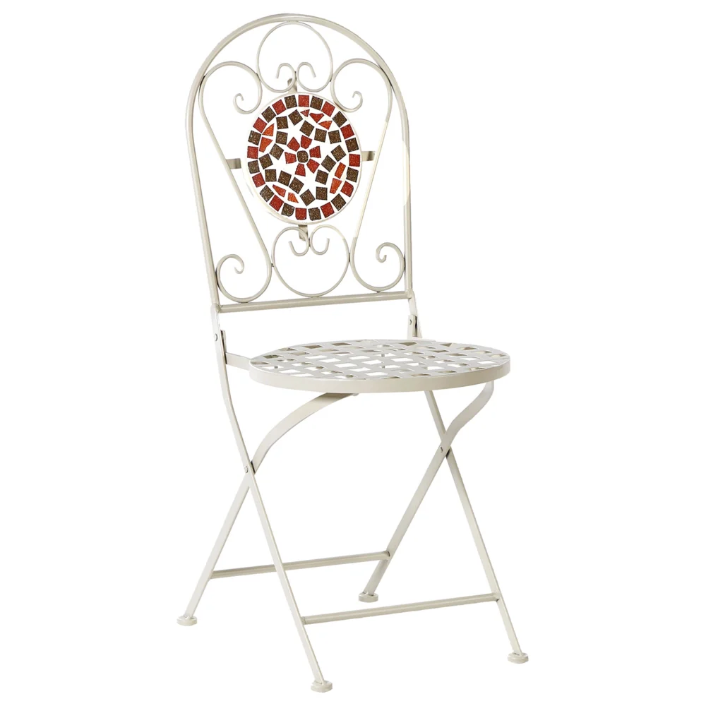 Set da giardino in metallo con tavolo e sedie a mosaico Bianco esterno stile vintage - Image 7