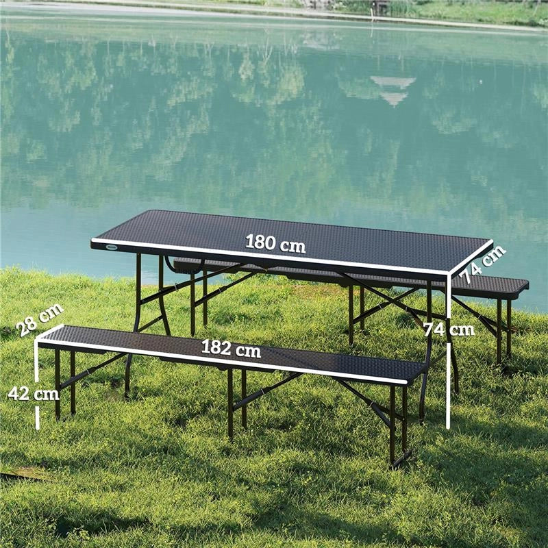 SET DA PIC NIC PIEGHEVOLE A 3 PEZZI CON TAVOLO E 2 PANCHE IN HDPE E METALLO, NERO - Image 7