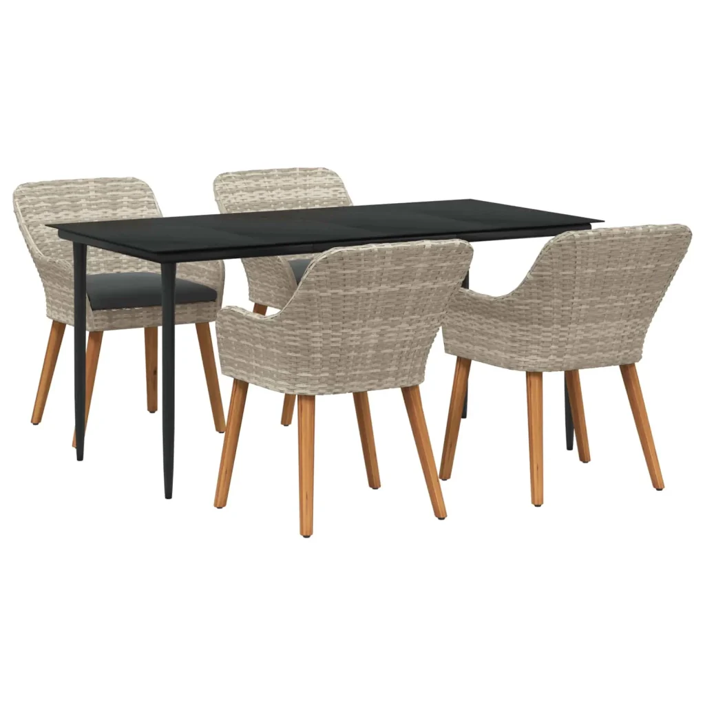Set da Pranzo per Giardino 5 pcs Grigio chiaro polyrattan 3261708