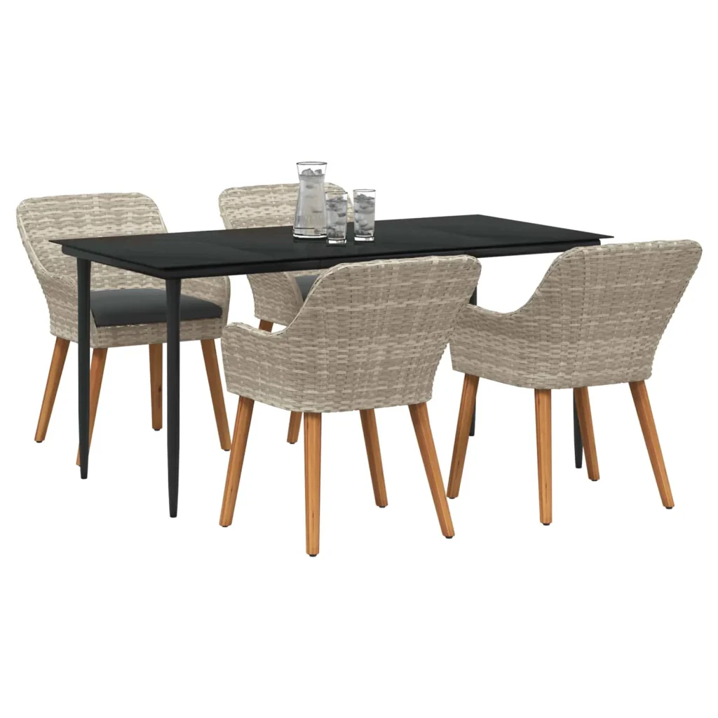 Set da Pranzo per Giardino 5 pcs Grigio chiaro polyrattan 3261708 - Image 2