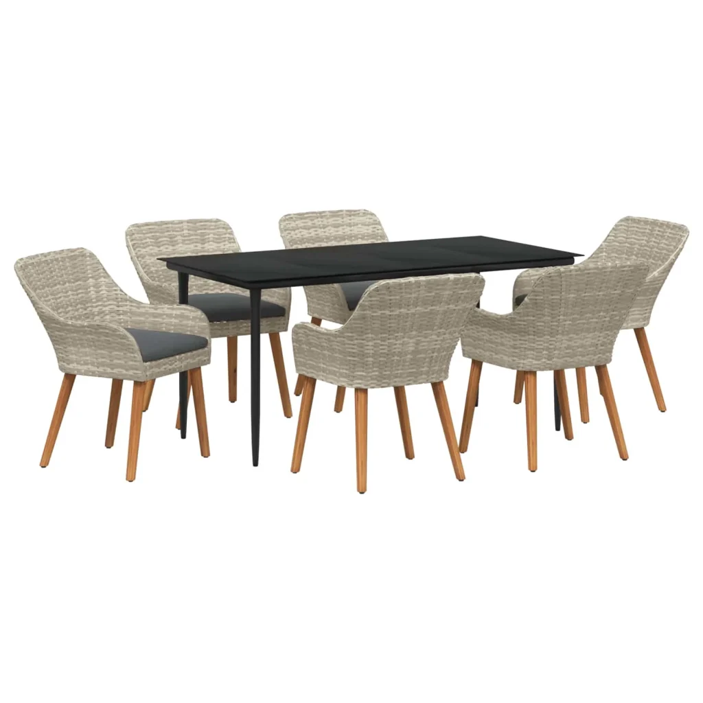 Set da Pranzo per Giardino 7 pcs Grigio chiaro polyrattan 3261709