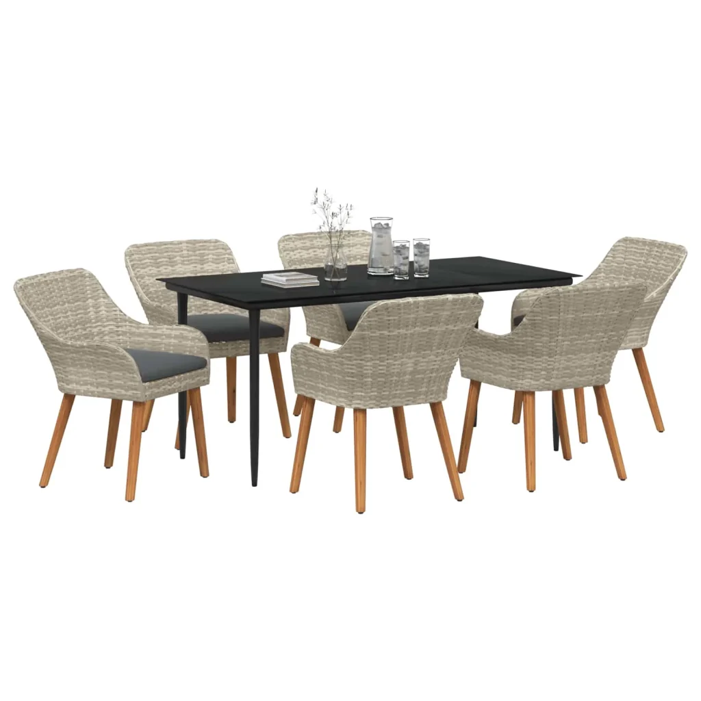 Set da Pranzo per Giardino 7 pcs Grigio chiaro polyrattan 3261709 - Image 2
