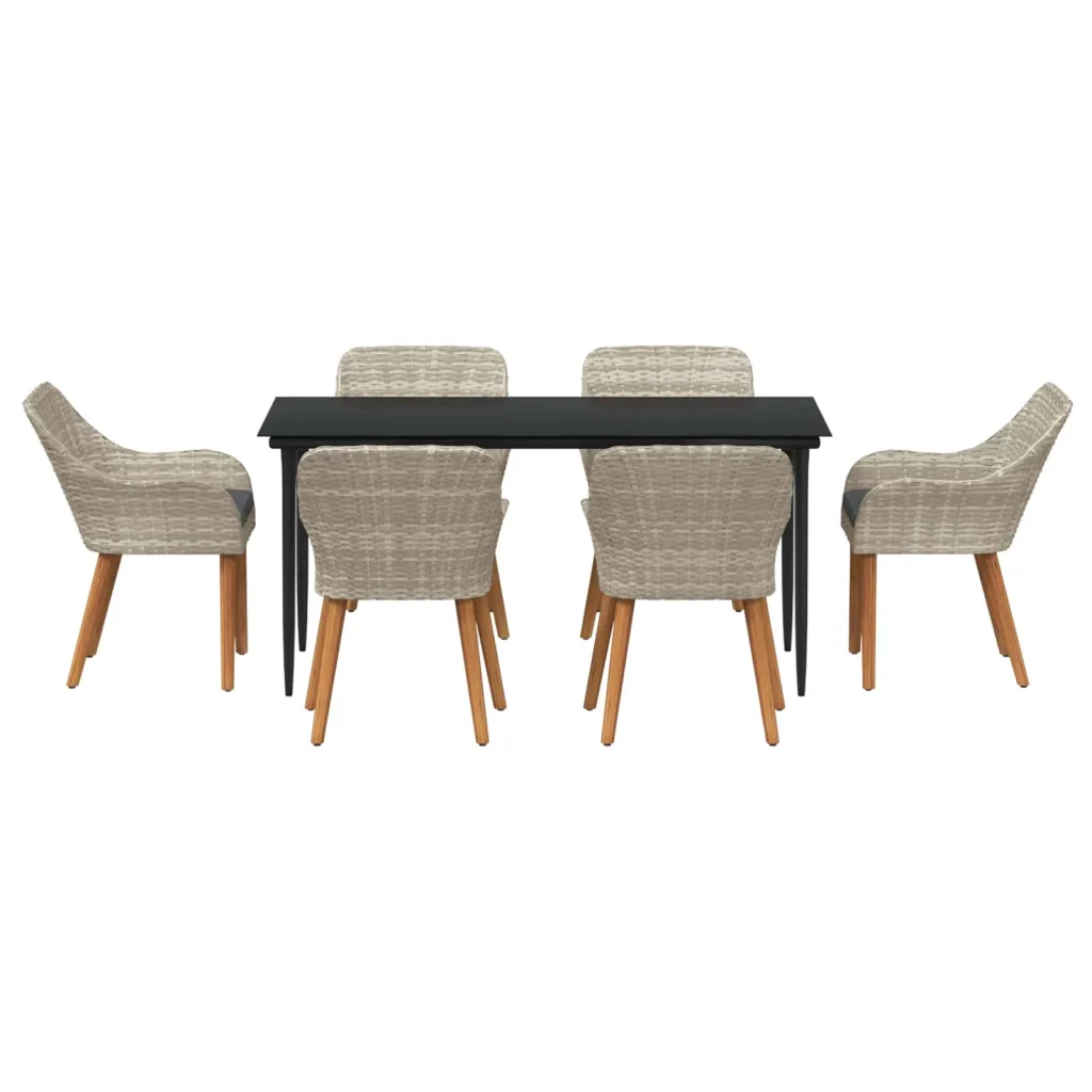Set da Pranzo per Giardino 7 pcs Grigio chiaro polyrattan 3261709 - Image 3