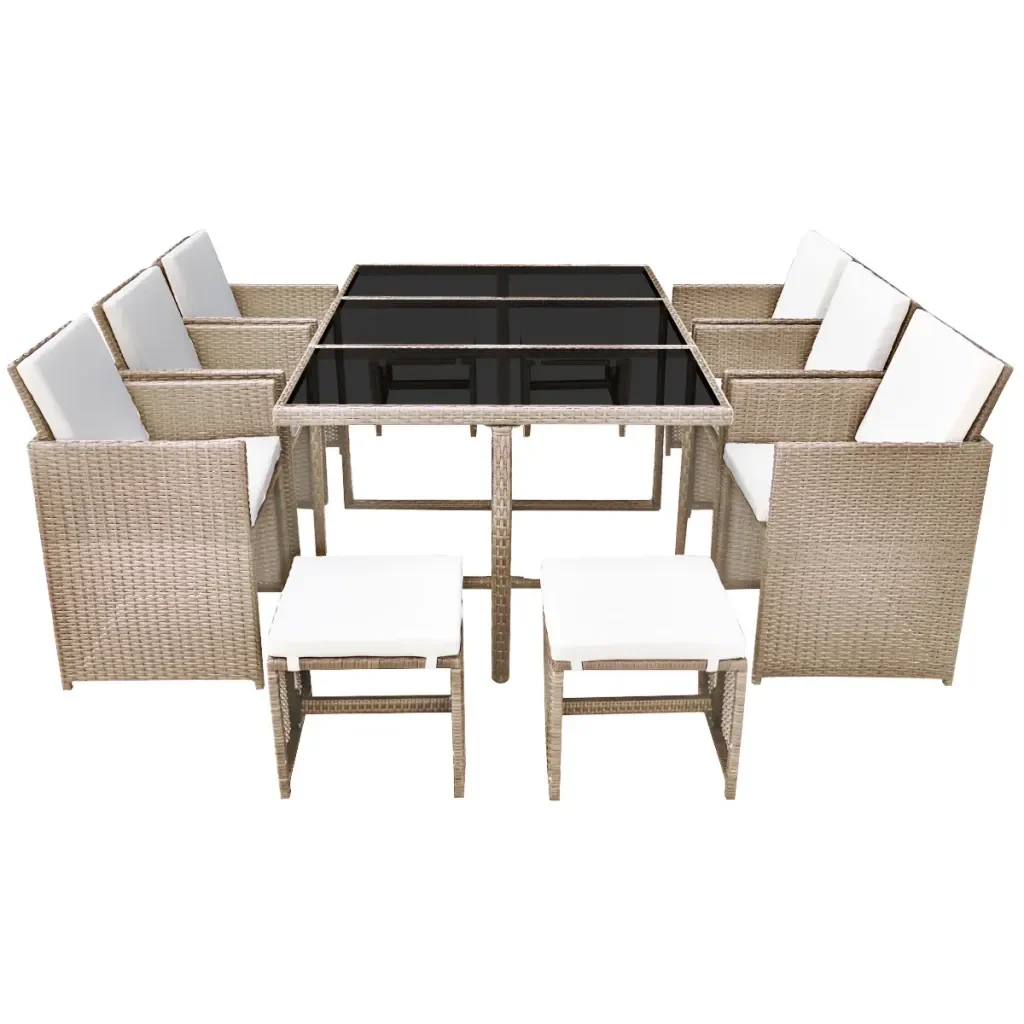 Set da Pranzo da Giardino 11 pz con Cuscini in Polyrattan Beige - Image 3
