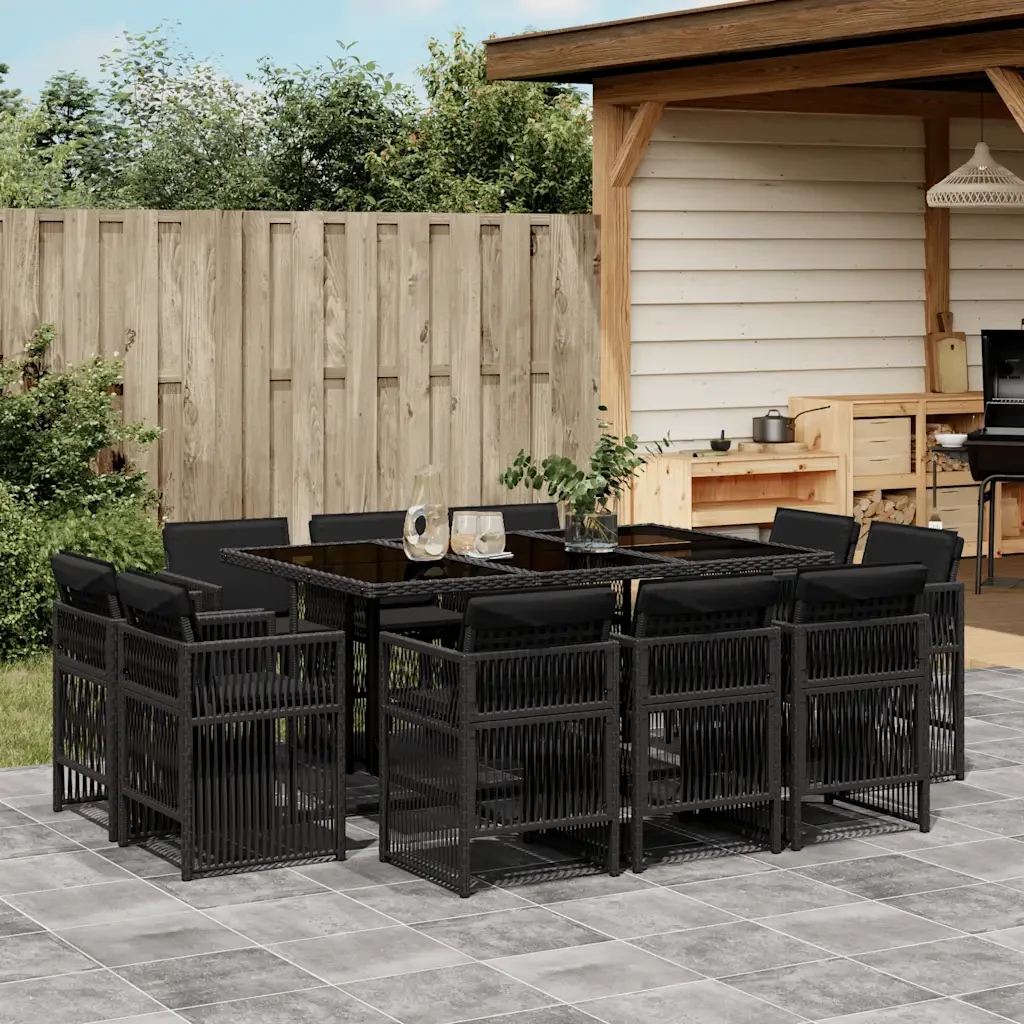 Set da Pranzo da Giardino 11 pz con Cuscini in Polyrattan Nero 3211027