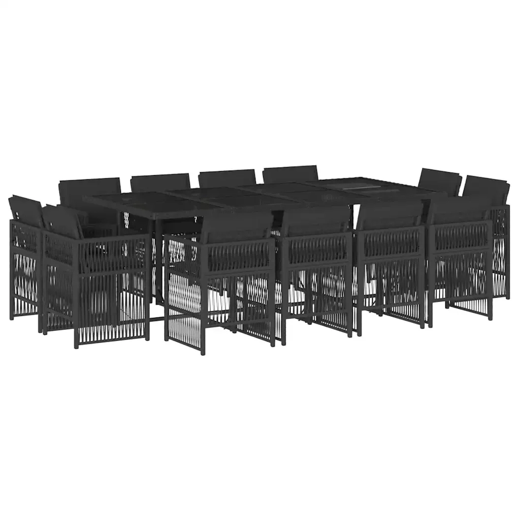 Set da Pranzo da Giardino 13pz con Cuscini Nero in Polyrattan 3211039 - Image 2